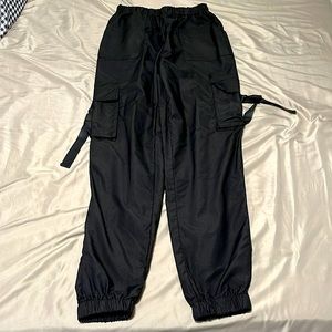 Black Cargo Pants with strap pockets